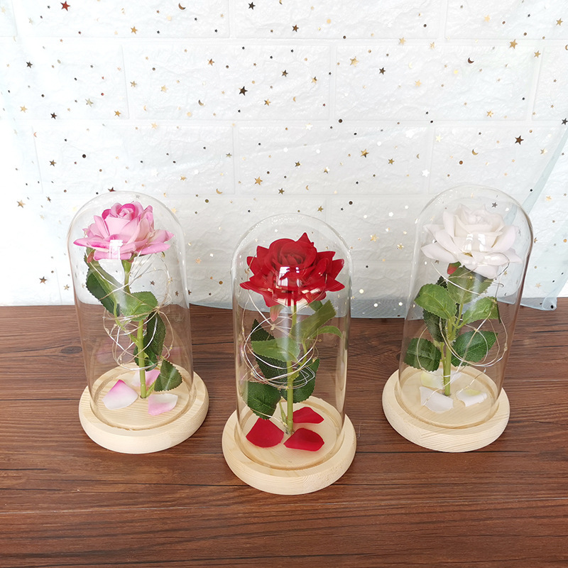 Rose Glass Cover With LED Light Ornaments